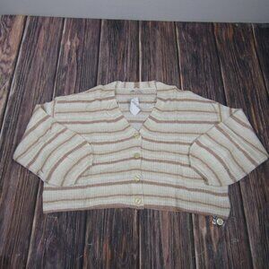 American Eagle NEW NWT Womens Medium Ivory Brown Striped Button Up Cardigan